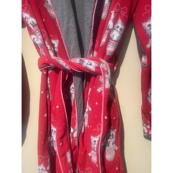 Nick & Nora Red Lined Fleece Wrap Tie Knee‎ length Robe KITTENS in MITTENS XS/S - Picture 3 of 5